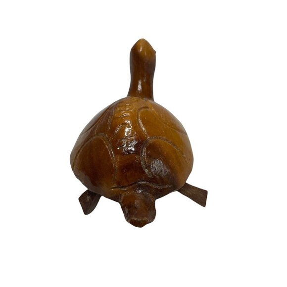 Hand Carved Wooden Turtle with Beaded Eyes Jamaica Souvenir 5" L x 3 W x 1.5" H - Picture 4 of 7